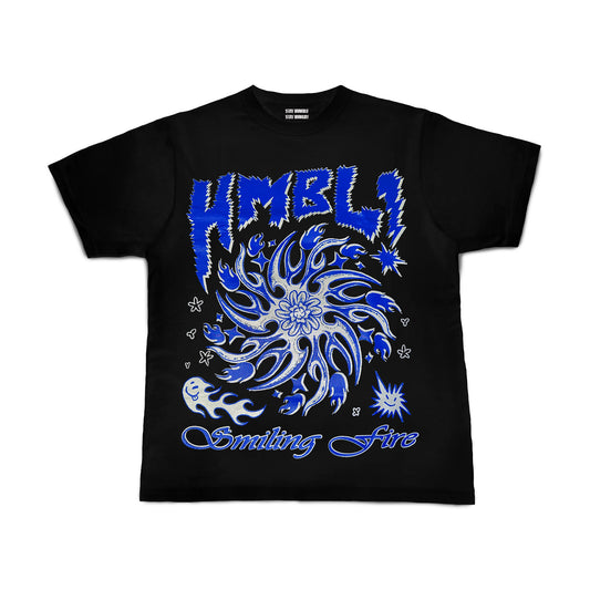 Blue smiling fire tee