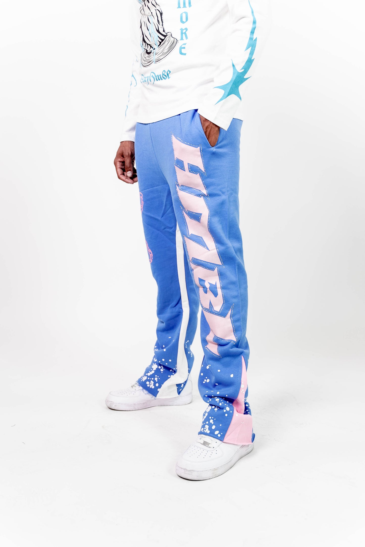 Adult cotton candy stacked painted sweats