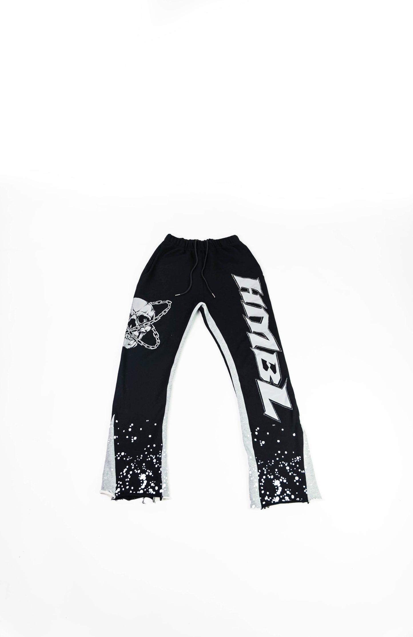 Black grey painted stacked pants