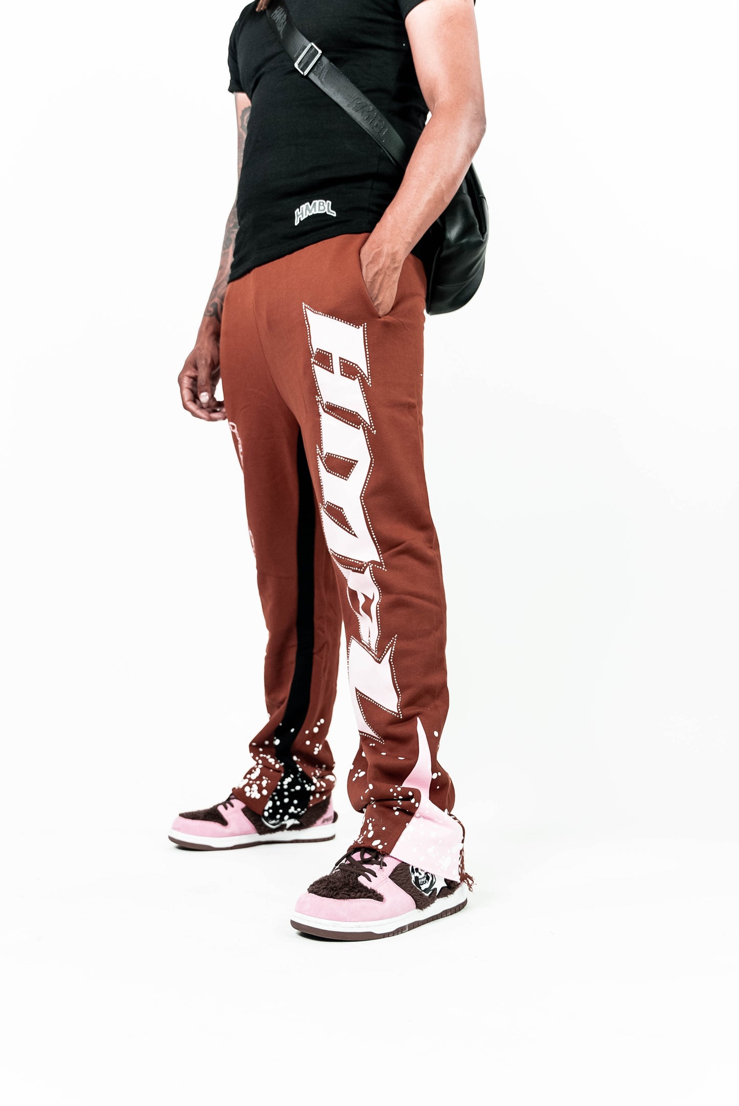 Brown mocha painted stacked pants